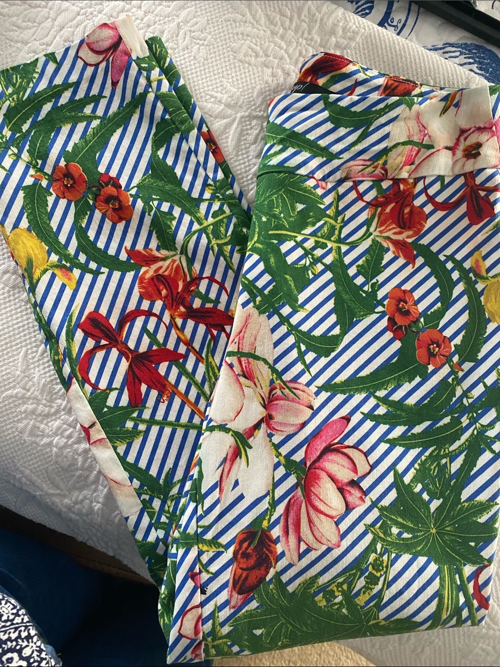 Floral Stripe High-Waist Leggings - Blue & Green